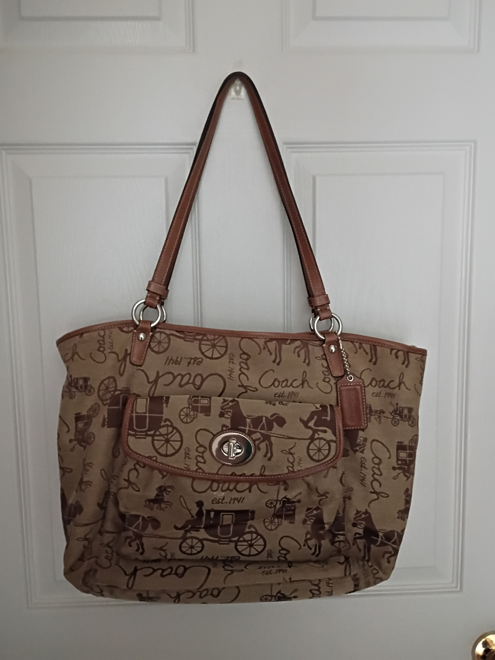 Vintage Coach Brown Signature Canvas Tote Bag
